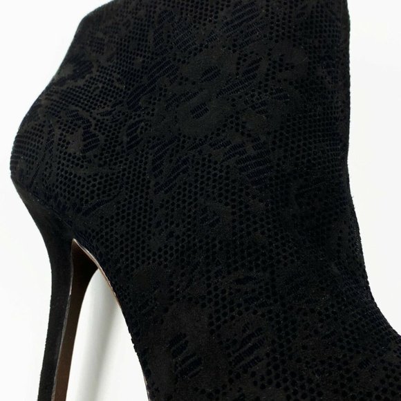 NEW VERA WANG BIANCA Black Pointed-Toe Texture Suede Bootie 7.5 38 Ankle Boots - Picture 9 of 12